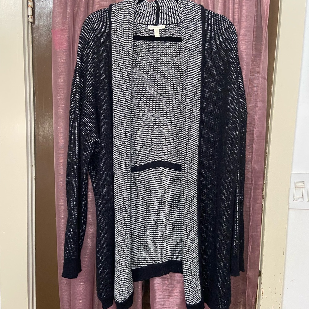 Eileen Fisher 100% Organic Cotton Black + White Knit Cardigan